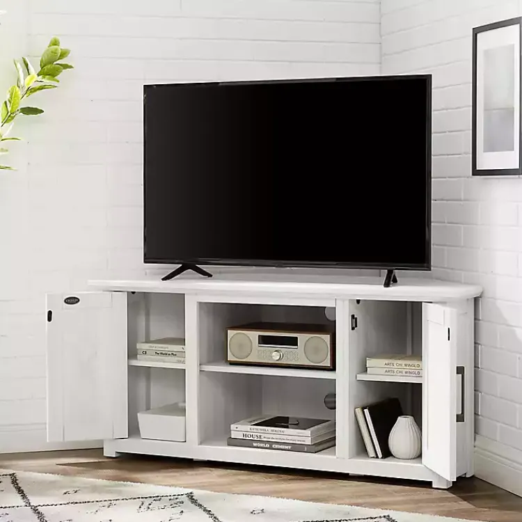 Kirklands Home Rustic White Katy-Corner TV Stand Outlet