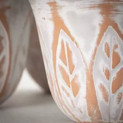 Kirklands Home Rustic Leaf Clay Planters, Set of 3 White Discount