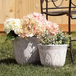 Kirklands Home Rustic Leaf Clay Planters, Set of 3 White Discount