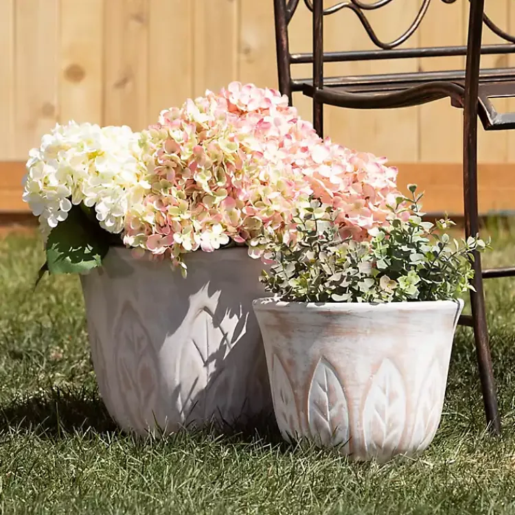 Kirklands Home Rustic Leaf Clay Planters, Set of 3 White Discount