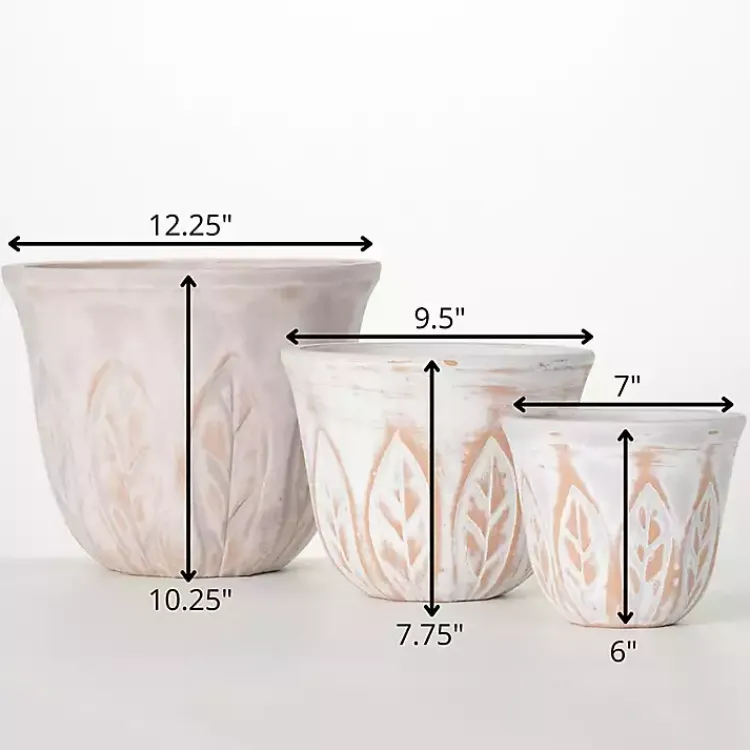 Kirklands Home Rustic Leaf Clay Planters, Set of 3 White Discount