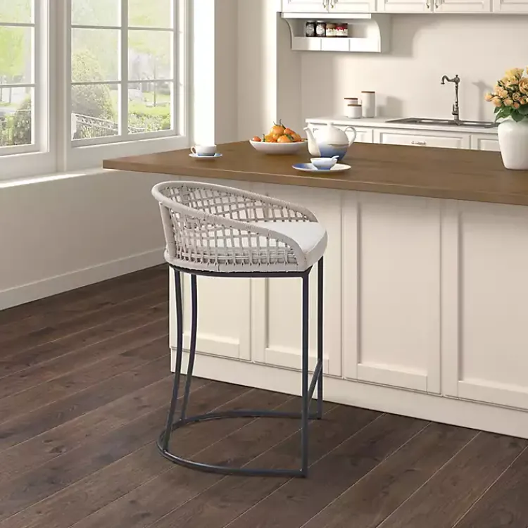 Kirklands Home Rustic Woven Rope Back Counter Stool White Discount