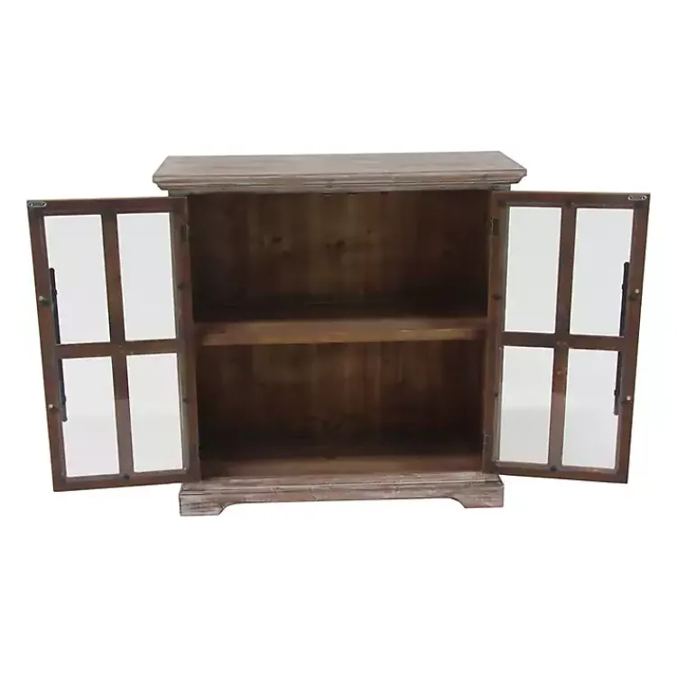 Kirklands Home Rustic Wood and Glass 2-Door Cabinet Tan New