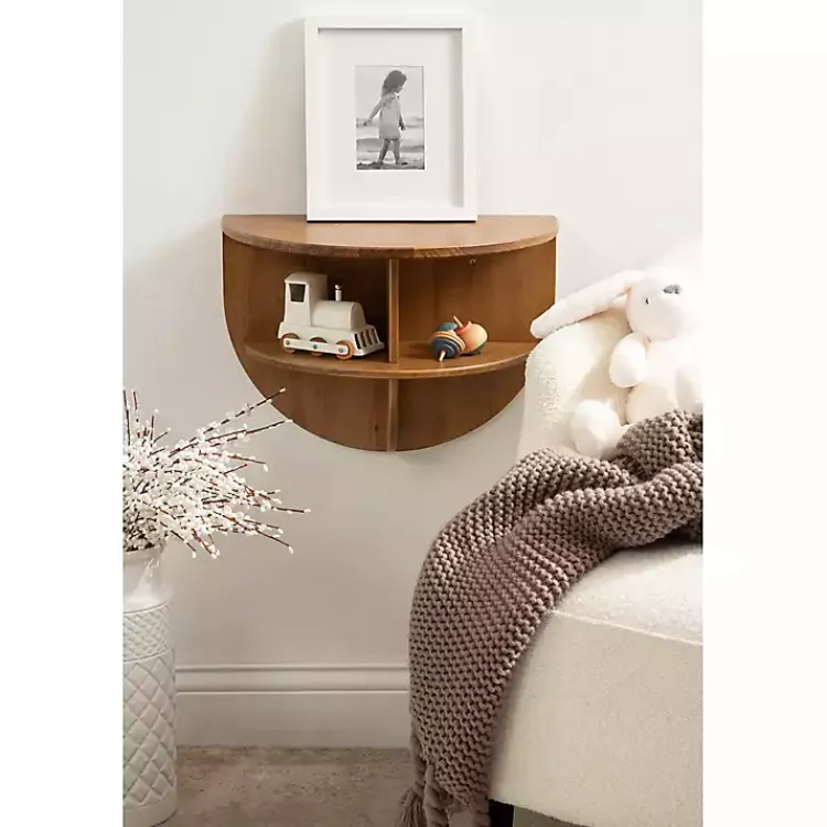 Kirklands Home Rustic Wood Half Moon Floating Accent Table Brown Hot