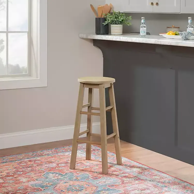 Kirklands Home Rustic Wood Pub Classic Backless Bar Stool Tan Best