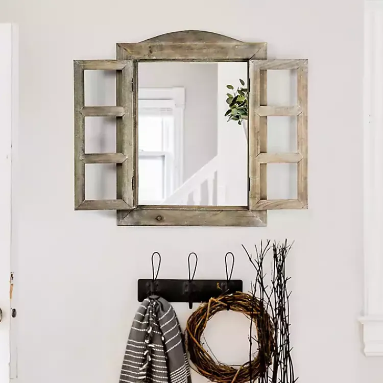 Kirklands Home Rustic Wooden Dual Window Shutter Wall Mirror Sale