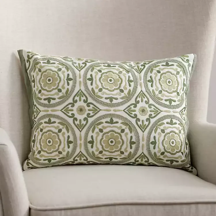 Pillows>Kirklands Home Sage Embroidered Medallion Lumbar Pillow Green
