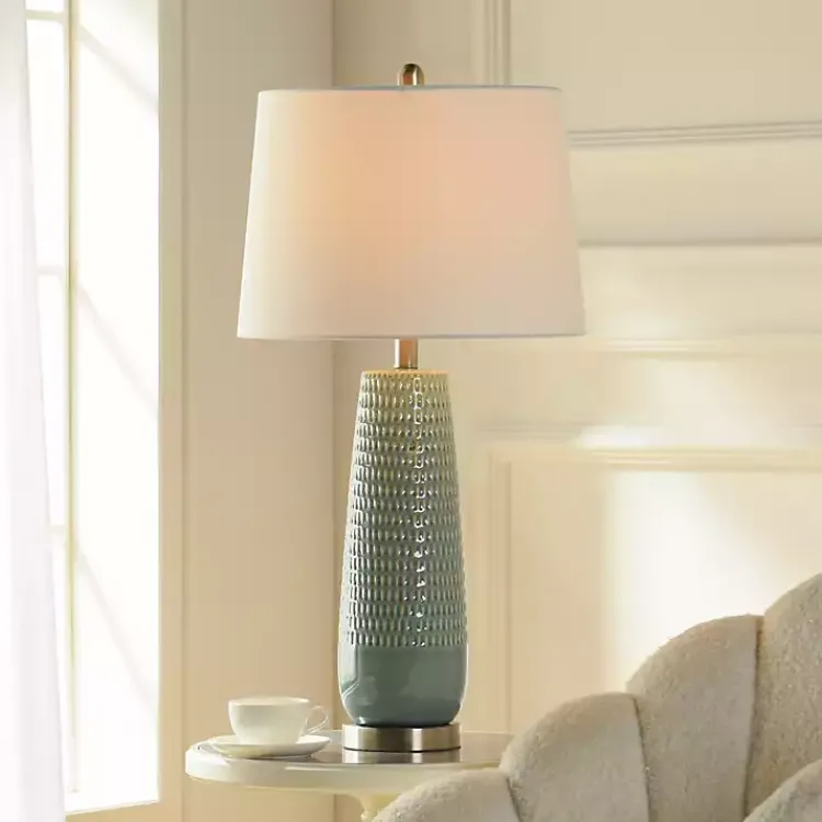 Kirklands Home Sage Green Ceramic Dimpled Table Lamp White Hot
