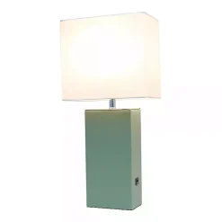 Kirklands Home Sage Leather Charging Table Lamp Green New