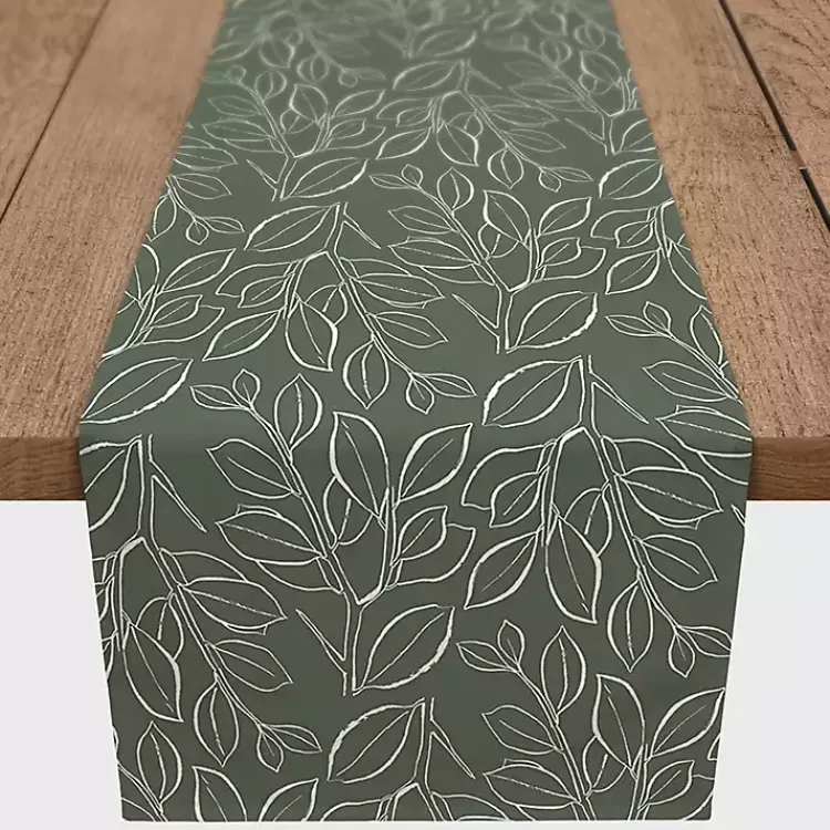 Kirklands Home Sage Leaves Table Runner, 72 in. Green New