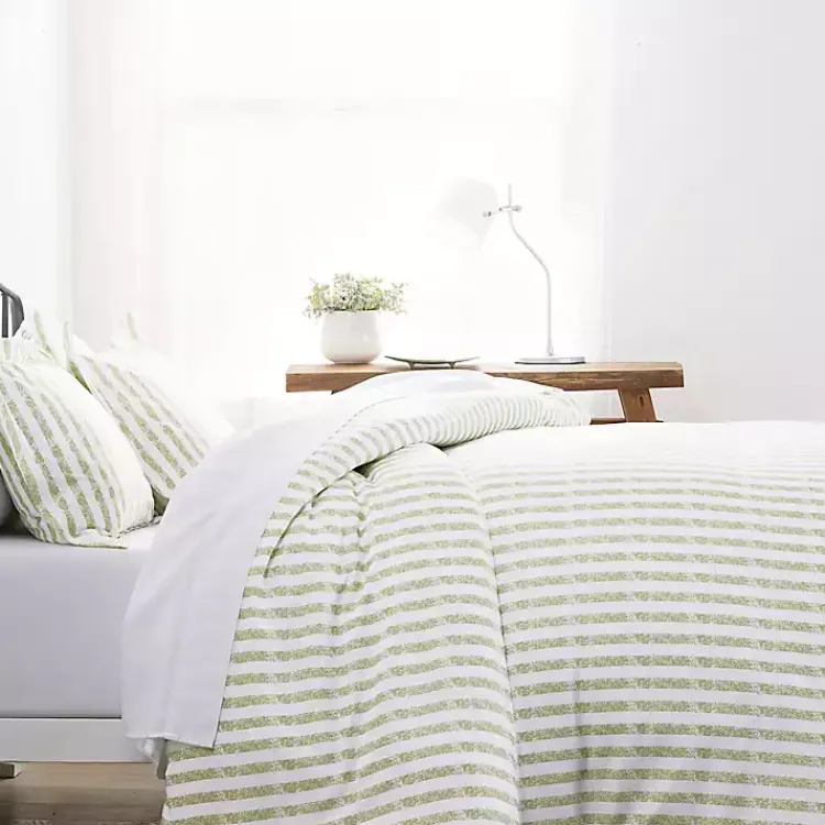 Kirklands Home Sage Rugged Stripes Puffed King 3-pc. Duvet Set Best