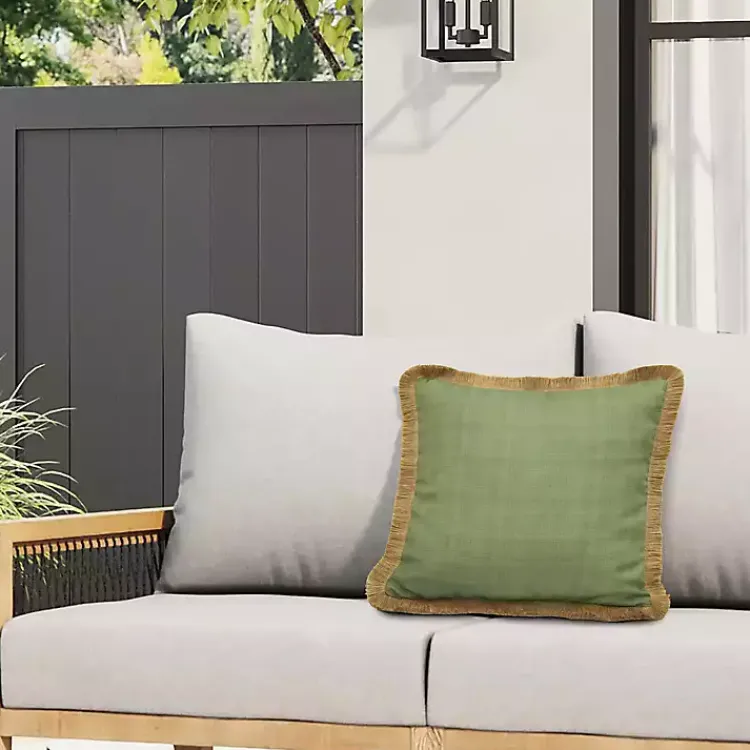 Kirklands Home Sage Textured Jute Trim Outdoor Pillow Green