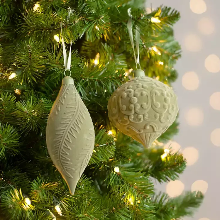 Christmas Ornaments>Kirklands Home Sage Velvet Patterned Ornaments, Set of 2 Green
