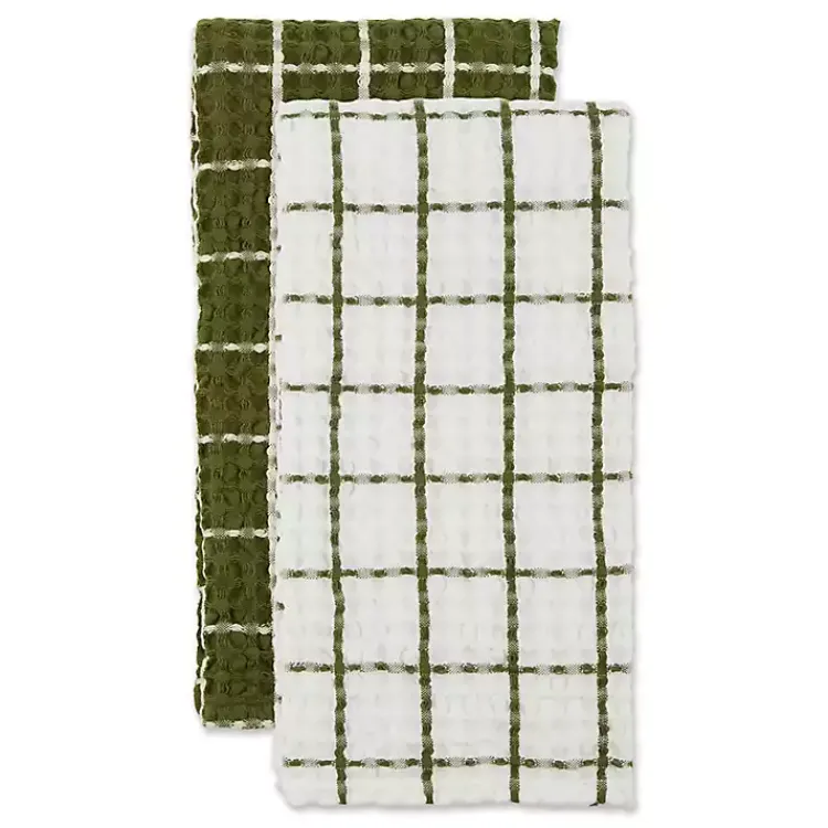 Kirklands Home Sage Windowpane Oversized Dish Towels, Set of 2 Green Sale