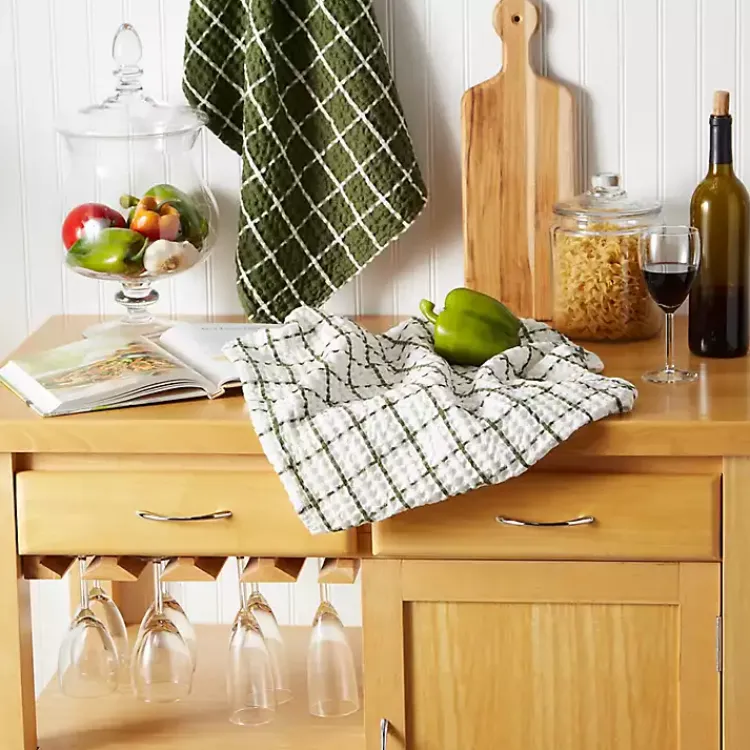 Kirklands Home Sage Windowpane Oversized Dish Towels, Set of 2 Green Sale