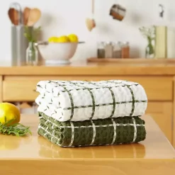 Kirklands Home Sage Windowpane Oversized Dish Towels, Set of 2 Green Sale