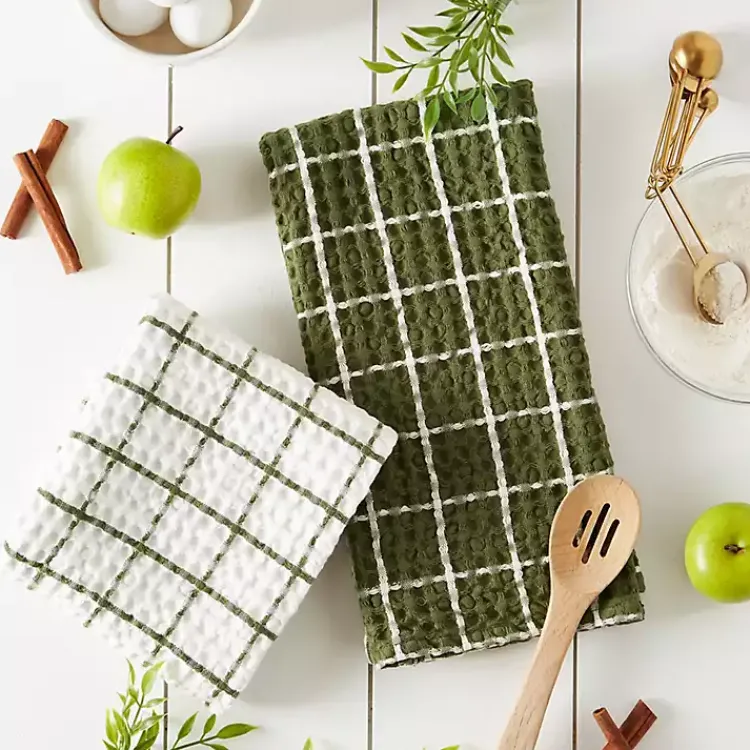 Kirklands Home Sage Windowpane Oversized Dish Towels, Set of 2 Green Sale