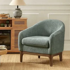 Kirklands Home Sage Wool Upholstered Joan Barrel Accent Chair Green Sale