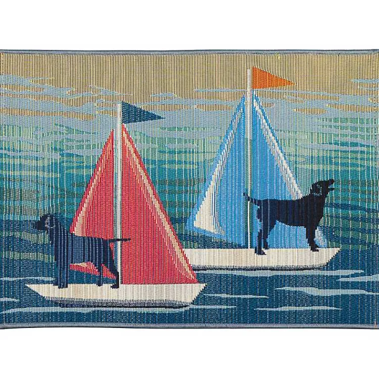 Kirklands Home Sailboat Dogs Indoor/Outdoor Accent Rug Outlet