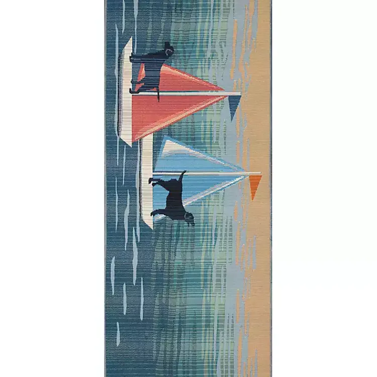 Kirklands Home Sailboat Dogs Indoor/Outdoor Runner, 1x4 Blue New