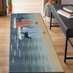Kirklands Home Sailboat Dogs Indoor/Outdoor Runner, 1x4 Blue New