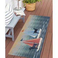 Kirklands Home Sailboat Dogs Indoor/Outdoor Runner, 1x4 Blue New