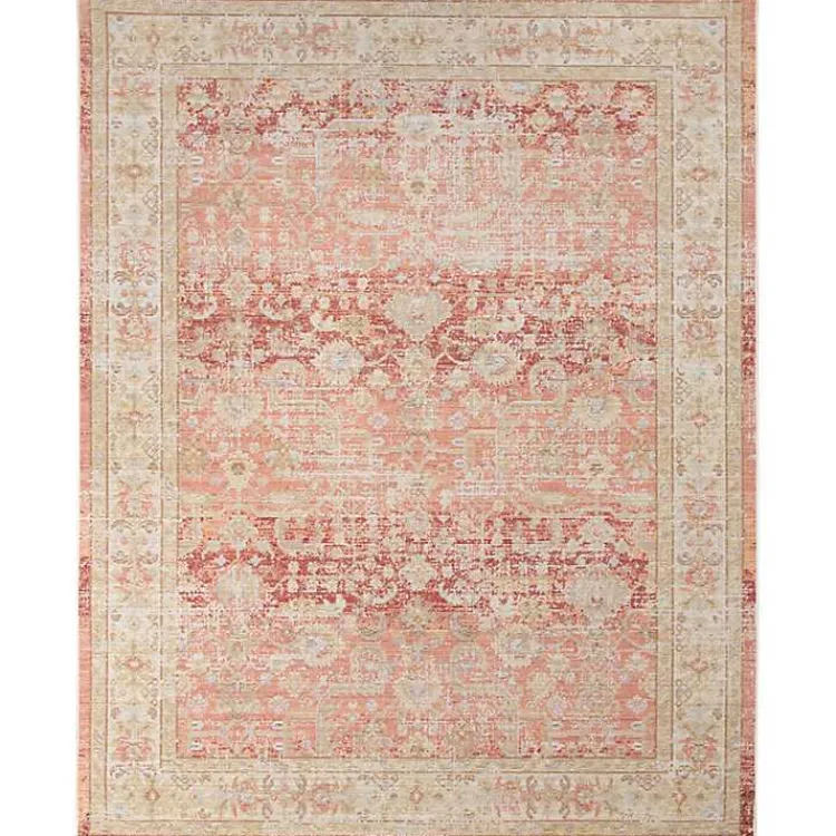Kirklands Home Salmon Vintage Border Area Rug, 8x11 Pink New