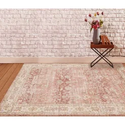 Kirklands Home Salmon Vintage Border Area Rug, 8x11 Pink New