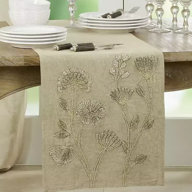 Kirklands Home Sand Beige Floral Embroidered Table Runner Tan Sale