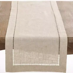 Kirklands Home Sand Beige Hemstitch Border Table Runner Tan New