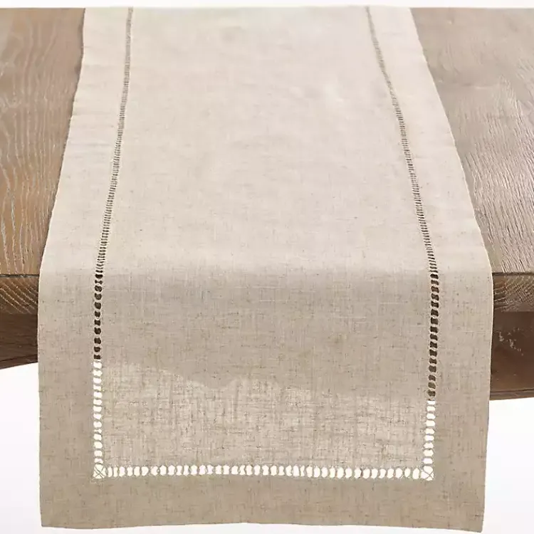 Kirklands Home Sand Beige Hemstitch Border Table Runner Tan New