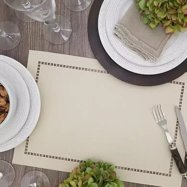 Kirklands Home Sand Laser-Cut Hemstitch Placemats, Set of 4 Ivory Discount
