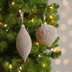 Christmas Ornaments>Kirklands Home Sand Velvet Patterned Ornaments, Set of 2 Tan