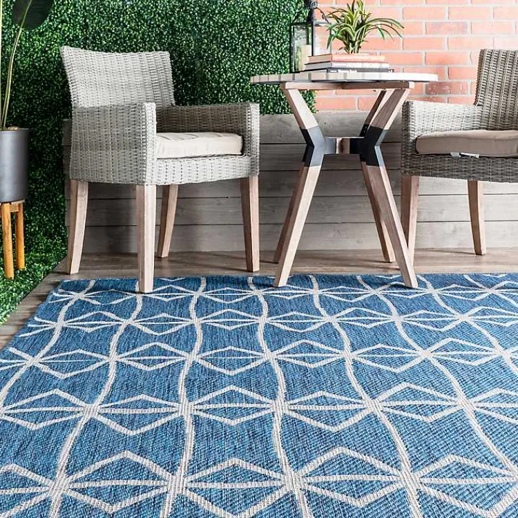Kirklands Home Sanford Blue Geometric Shapes Outdoor Rug, 5x8 New