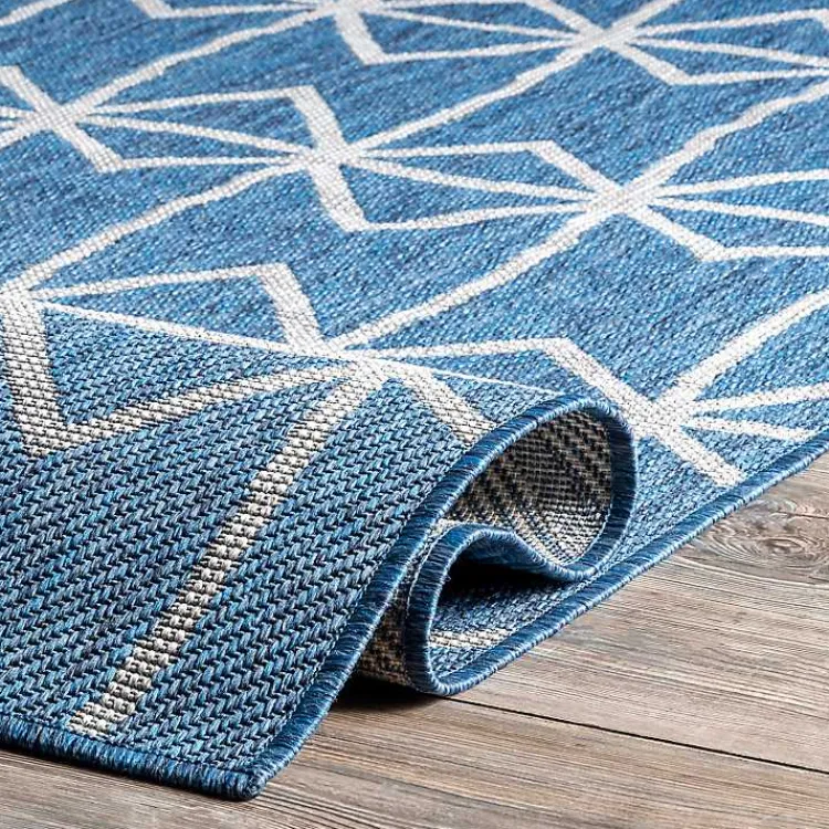 Kirklands Home Sanford Blue Geometric Shapes Outdoor Rug, 5x8 New