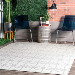 Kirklands Home Sanford Light Gray Geometric Outdoor Rug, 8x10 Clearance