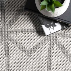 Kirklands Home Sanford Light Gray Geometric Outdoor Rug, 8x10 Clearance