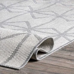 Kirklands Home Sanford Light Gray Geometric Outdoor Rug, 8x10 Clearance