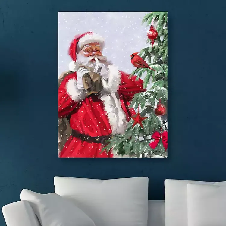Christmas Art & Wall Decor>Kirklands Home Santa and a Cardinal Canvas Art Print