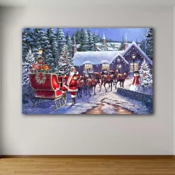 Christmas Art & Wall Decor>Kirklands Home Santa and his Team Canvas Art Print Blue