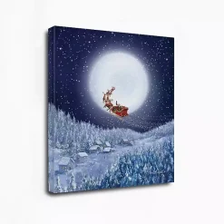 Christmas Art & Wall Decor>Kirklands Home Santa and Sleigh with a Big Moon Canvas Art Print Blue