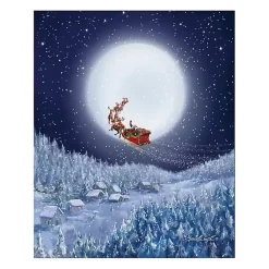 Christmas Art & Wall Decor>Kirklands Home Santa and Sleigh with a Big Moon Canvas Art Print Blue