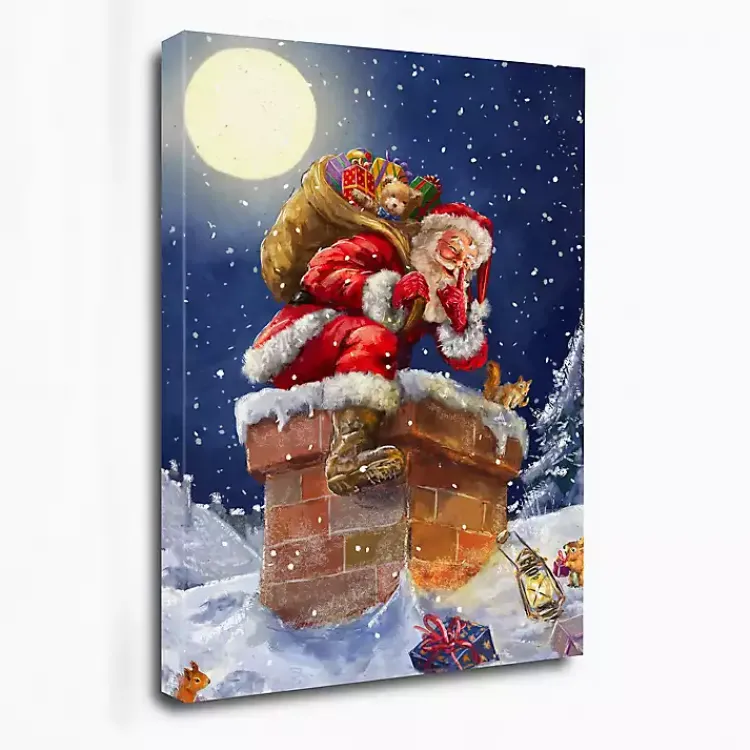 Christmas Art & Wall Decor>Kirklands Home Santa at Chimney with Moon Canvas Art Print
