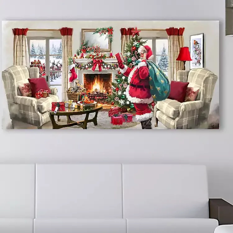 Christmas Art & Wall Decor>Kirklands Home Santa at Home Panoramic Canvas Art Print Multi