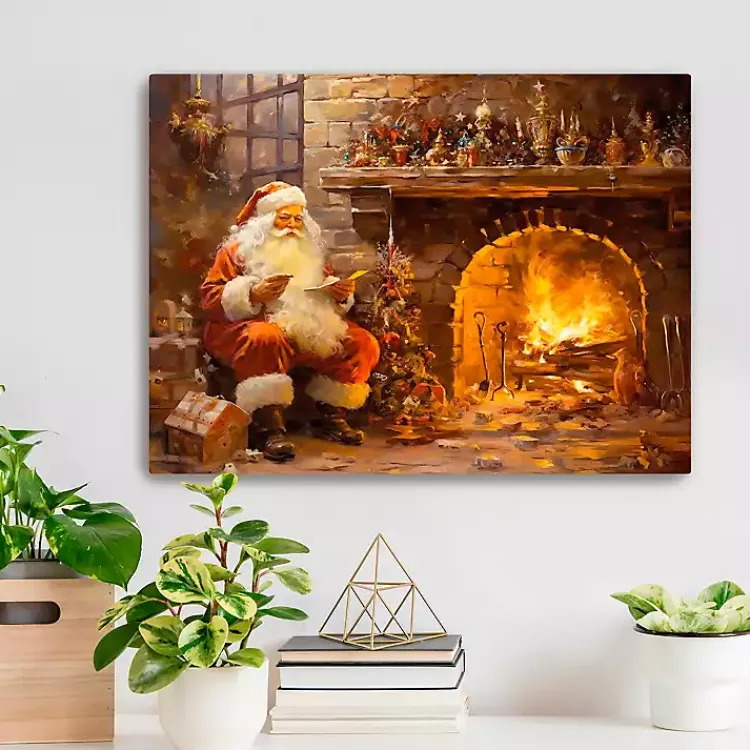 Christmas Art & Wall Decor>Kirklands Home Santa by the Fire Canvas Art Print