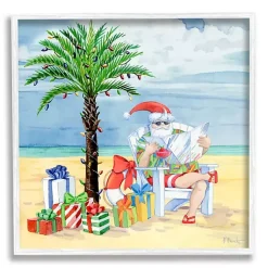 Christmas Art & Wall Decor>Kirklands Home Santa Claus on the Beach Framed Canvas Art Print