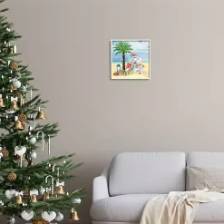 Christmas Art & Wall Decor>Kirklands Home Santa Claus on the Beach Framed Canvas Art Print