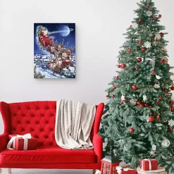 Christmas Art & Wall Decor>Kirklands Home Santa in Sleigh with Reindeers Wall Art Print Multi