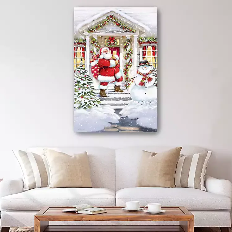 Christmas Art & Wall Decor>Kirklands Home Santa on a Snowy Porch Canvas Art Print