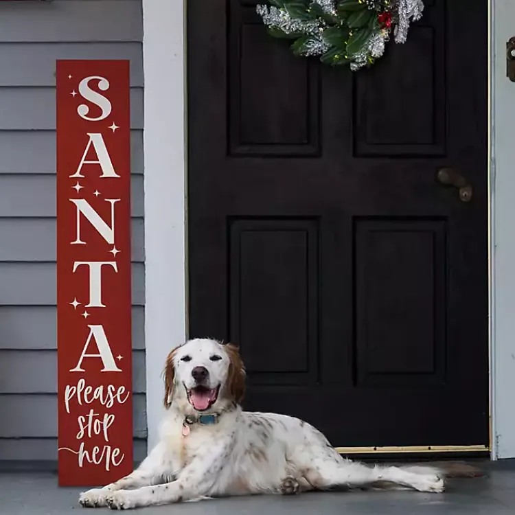 Outdoor Christmas Decorations>Kirklands Home Santa Please Stop Here Porch Board